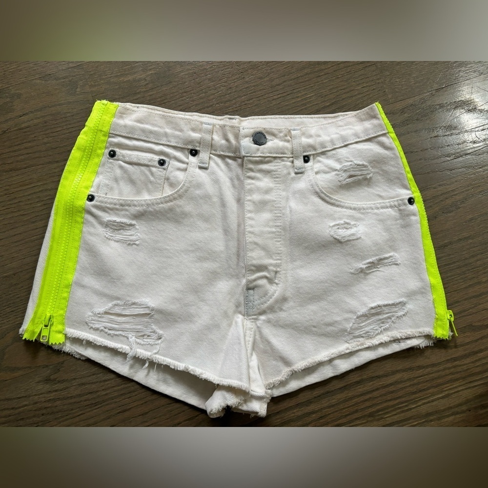 New Carmar Titania High Rise Cut Off Shorts Sz 27 white neon zipper Jean shorts